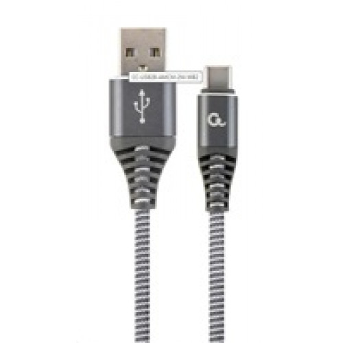 GEMBIRD Kabel USB 2.0 AM na Type-C kabel (AM/CM), 2m, opletený, šedo-bílý, blister, PREMIUM QUALITY