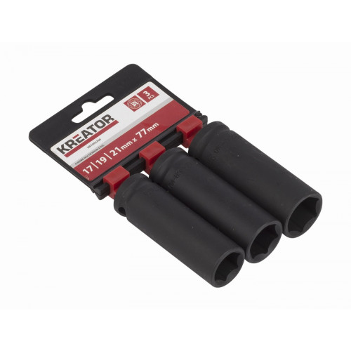 3ks nástrčných hlavic 17-19-21mm prodloužené 1/2"