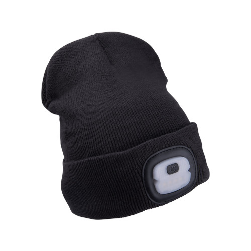 čepice s čelovkou 4x25lm, USB nabíjení, tmavě šedá, ECONOMY, univerzální velikost, 73% acryl a 27% polyester