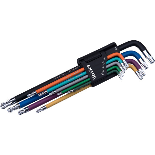 L-klíče TORX prodloužené barevné, sada 9ks, s kuličkou, T10-50, S2