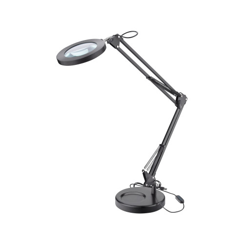 Lampa stolní s lupou, USB napájení, černá, 2400lm, 3 barvy světla, 5x zvětšení