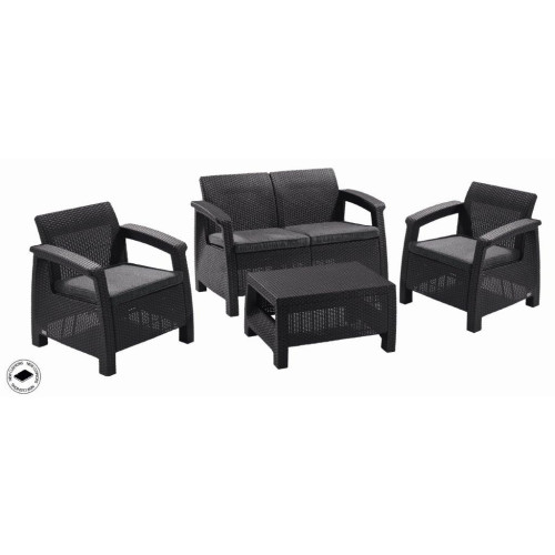 Zahradní nábytek Keter Corfu set dvousedačka + dvě křesla + stůl grafitový