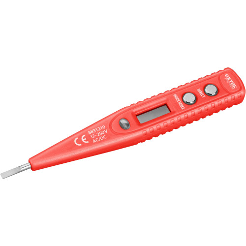 Zkoušečka napětí digitální s displejem 12-220V, délka 146mm, pro AC/DC (střídavý/stejnosměrný proud)