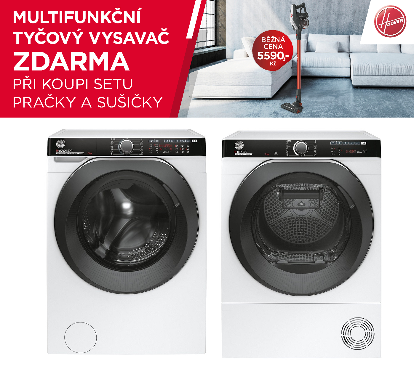 Set HOOVER HWP437AMBC/1-S + NDP4H7A2TCBEX-S + Záruka 5 let ZDARMA na celý set + Záruka 11 let na MOTOR pračky + Vysavač ZDARMA