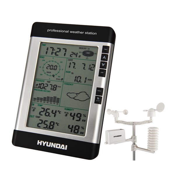HYUNDAI - ČERNÁ Meteorologická stanice Hyundai WSP 3080 R WIND, s větroměrem a srážkoměrem, černá barva