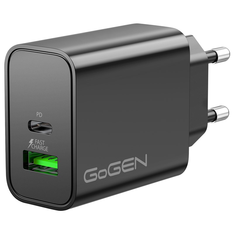 Nabíječka do sítě GoGEN ACHPD230, 1xUSB-C PD, 1x USB-A, 30W - černá