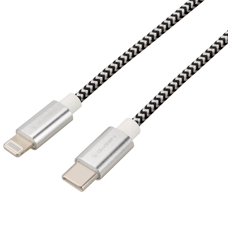 GOGEN Kabel GoGEN USB-C / Lightning, 3m, opletený - stříbrný