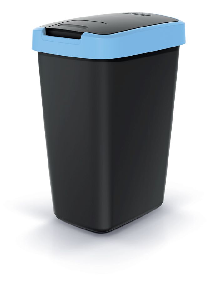 PROSPERPLAST Odpadkový koš COMPACTA Q FLAP černý se světle modrým víkem, objem 12l