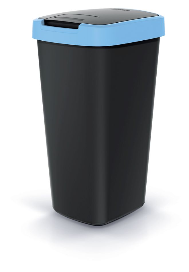 PROSPERPLAST Odpadkový koš COMPACTA Q FLAP černý se světle modrým víkem, objem 25l