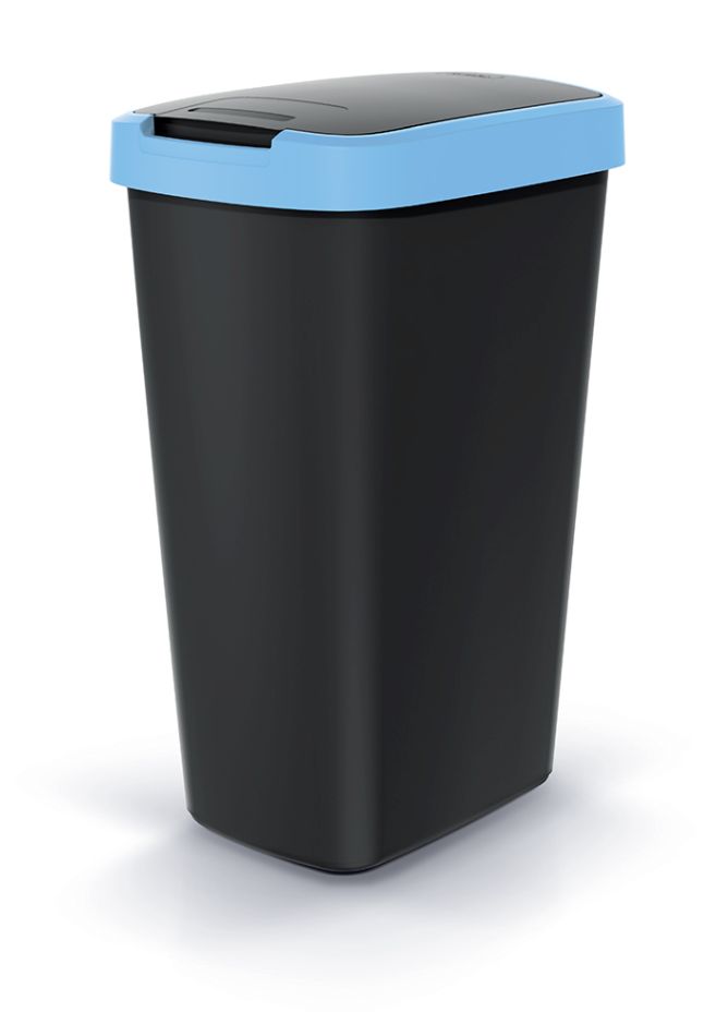 PROSPERPLAST Odpadkový koš COMPACTA Q FLAP černý se světle modrým víkem, objem 45l