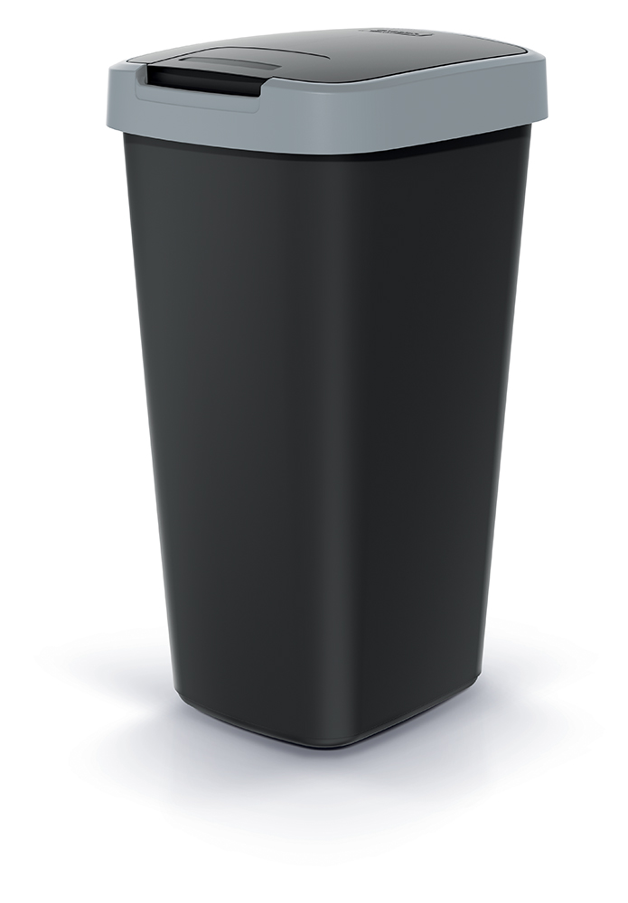PROSPERPLAST Odpadkový koš COMPACTA Q FLAP černý se světle šedým víkem, objem 25l