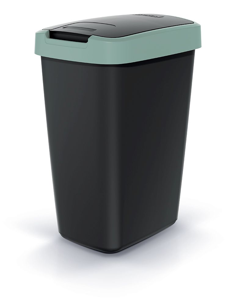 PROSPERPLAST Odpadkový koš COMPACTA Q FLAP černý se světle zeleným víkem, objem 12l