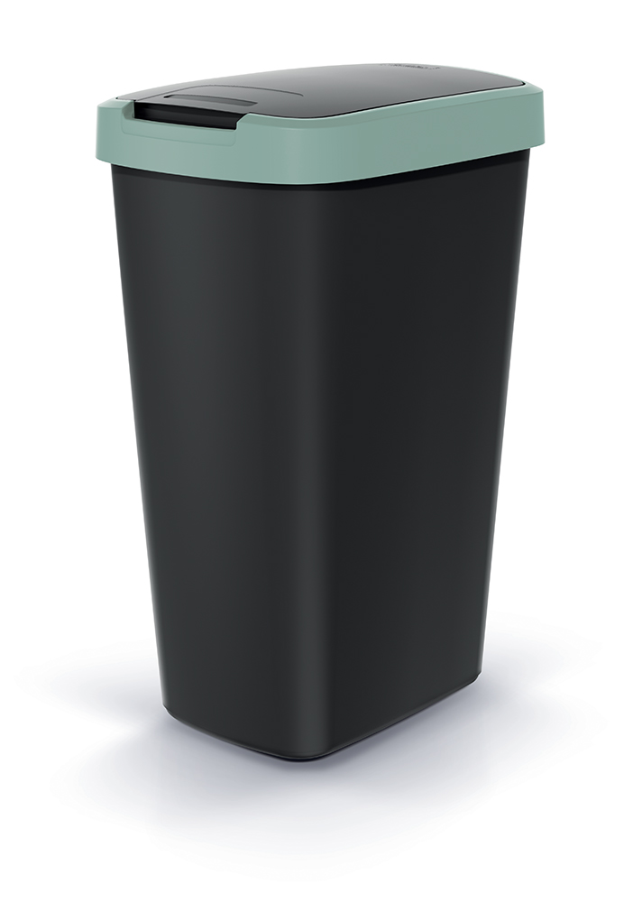 PROSPERPLAST Odpadkový koš COMPACTA Q FLAP černý se světle zeleným víkem, objem 45l