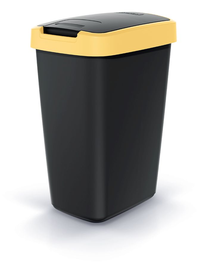 PROSPERPLAST Odpadkový koš COMPACTA Q FLAP černý se světle žlutým víkem, objem 12l