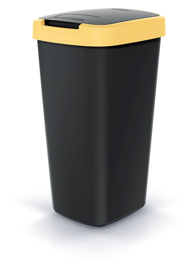 PROSPERPLAST Odpadkový koš COMPACTA Q FLAP černý se světle žlutým víkem, objem 25l