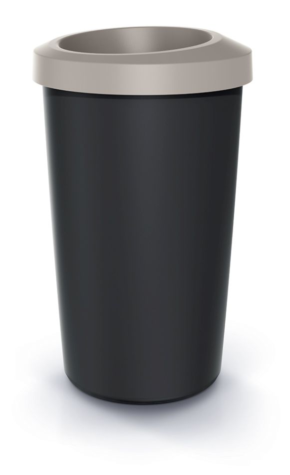 PROSPERPLAST Odpadkový koš COMPACTA R DROP recyklovaný černý s světle hnědým víkem, objem 35l