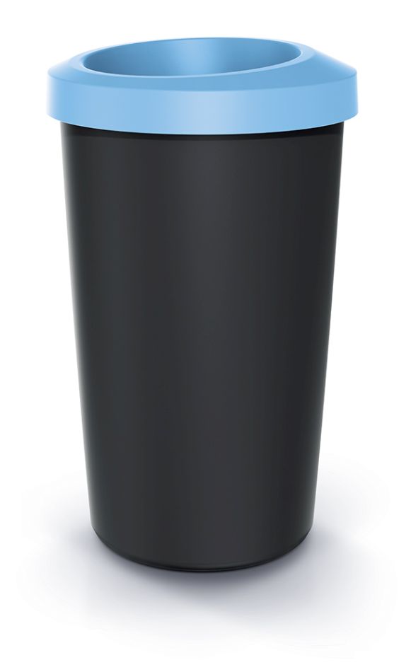 PROSPERPLAST Odpadkový koš COMPACTA R DROP recyklovaný černý s světle modrým víkem, objem 35l