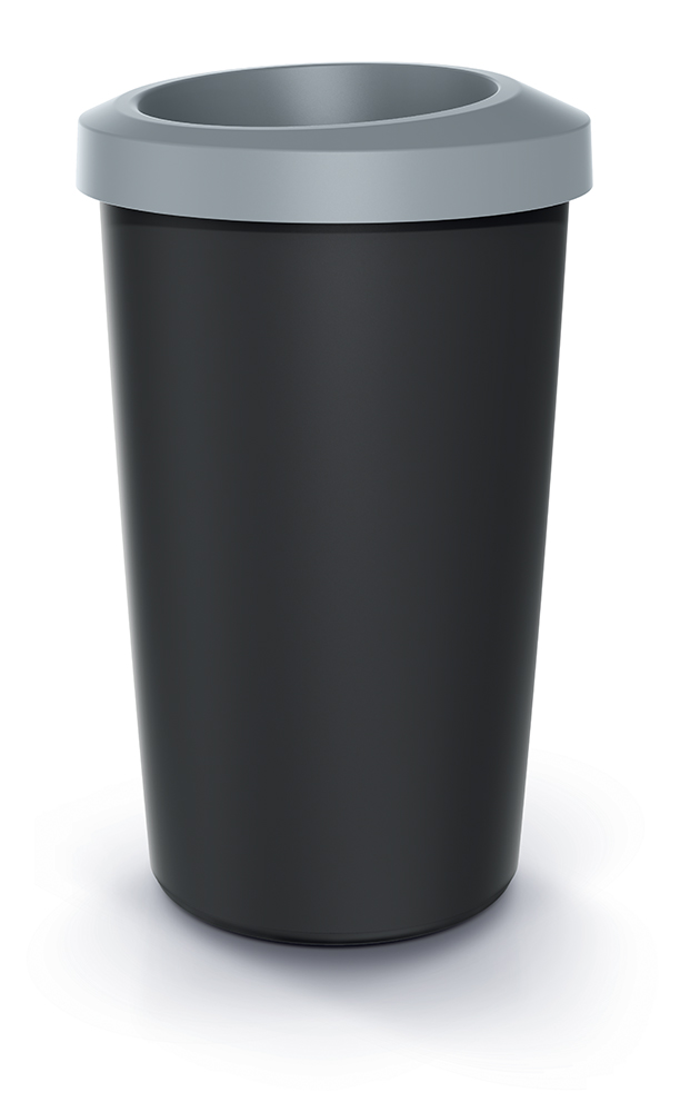 PROSPERPLAST Odpadkový koš COMPACTA R DROP recyklovaný černý s světle šedým víkem, objem 35l
