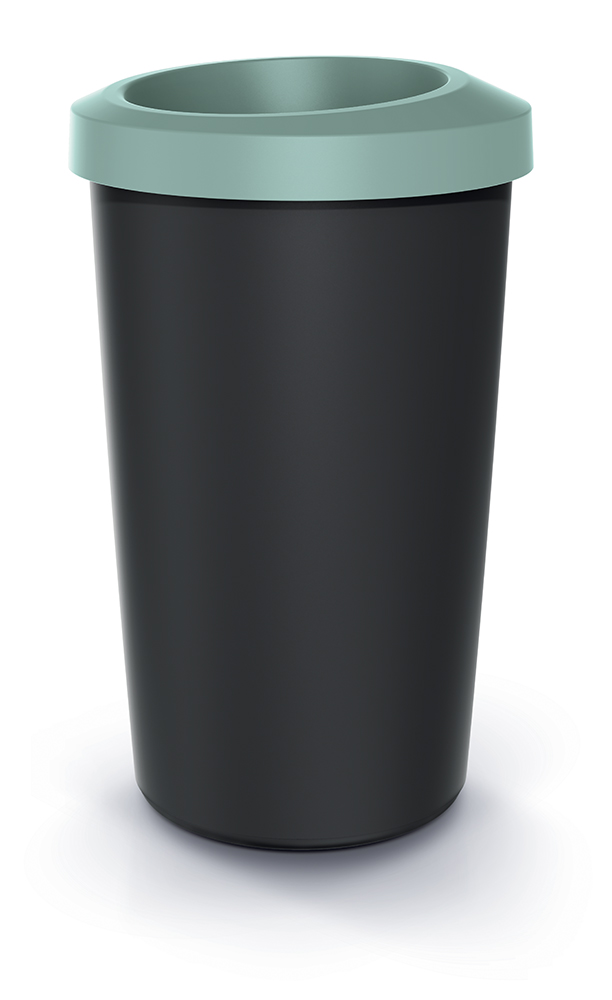 PROSPERPLAST Odpadkový koš COMPACTA R DROP recyklovaný černý s světle zeleným víkem, objem 35l