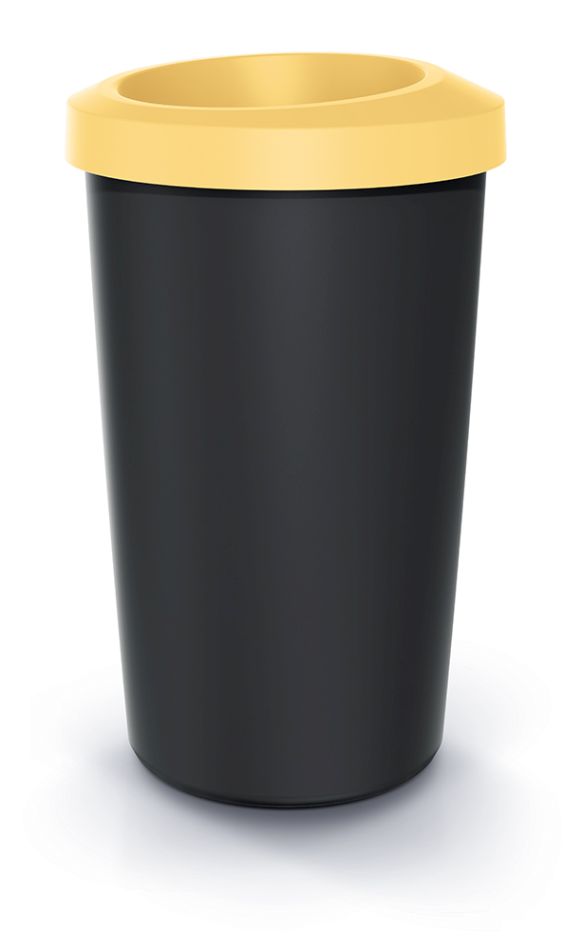 PROSPERPLAST Odpadkový koš COMPACTA R DROP recyklovaný černý s světle žlutým víkem, objem 35l