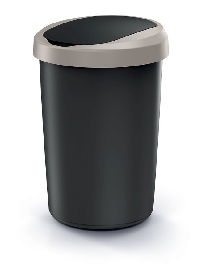 PROSPERPLAST Odpadkový koš COMPACTA R FLAP recyklovaný černý s světle hnědým víkem, objem 40l