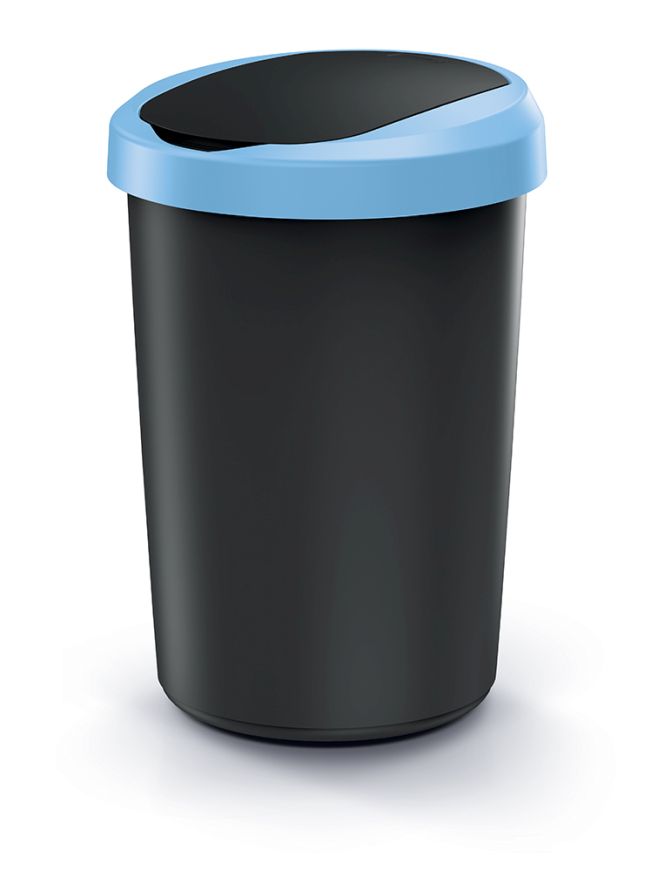 PROSPERPLAST Odpadkový koš COMPACTA R FLAP recyklovaný černý s světle modrým víkem, objem 40l