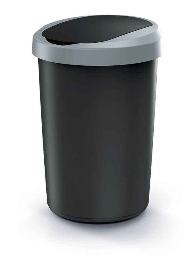 PROSPERPLAST Odpadkový koš COMPACTA R FLAP recyklovaný černý s světle šedým víkem, objem 40l