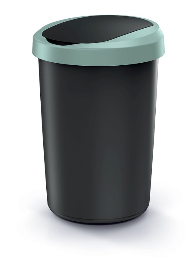 PROSPERPLAST Odpadkový koš COMPACTA R FLAP recyklovaný černý s světle zeleným víkem, objem 40l