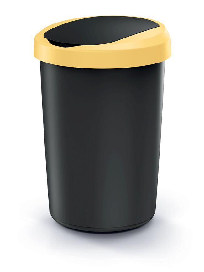 PROSPERPLAST Odpadkový koš COMPACTA R FLAP recyklovaný černý s světle žlutým víkem, objem 40l