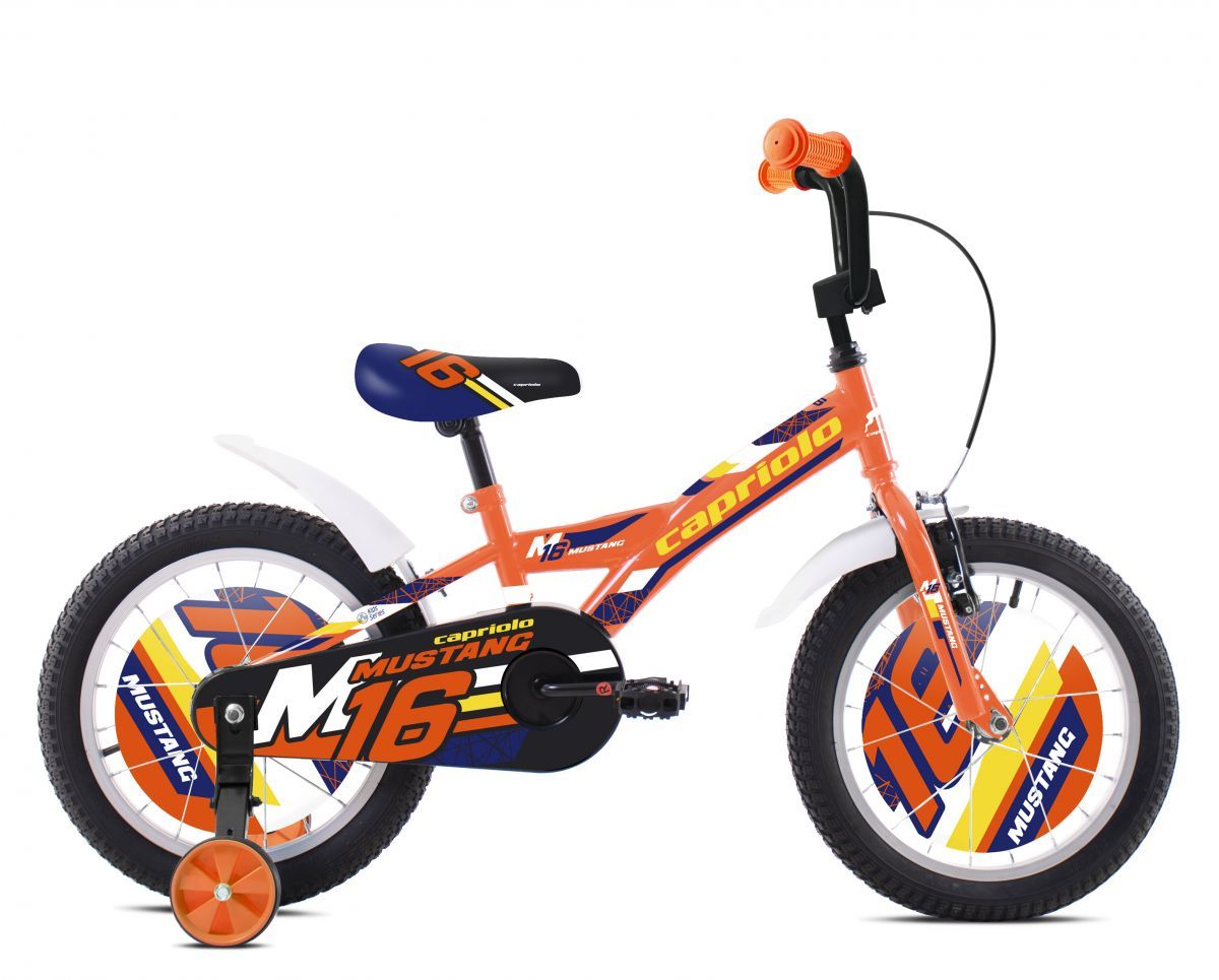 CAPRIOLO Dětské jízdní kolo Capriolo BMX 16"HT MUSTANG oranžovo-modro-černé