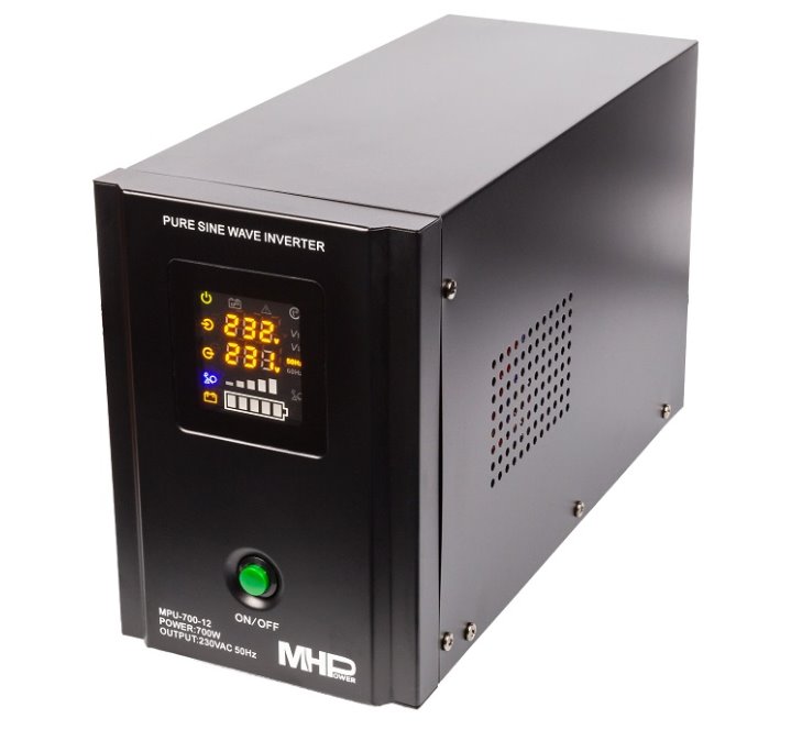 MHPOWER Napěťový měnič MHPower MPU-700-12 12V/230V, 700W, funkce UPS, čistý sinus