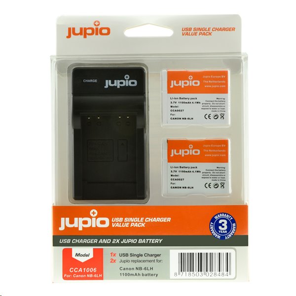 JUPIO Set Jupio 2xNB-6LH 1100 mAh +Single Charger pro Canon