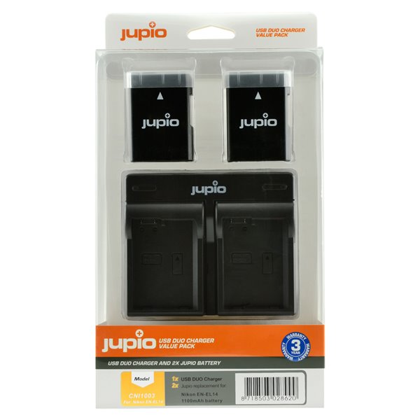 JUPIO Set Jupio 2x EN-EL14(A) 1100mAh + USB duální nabíječka