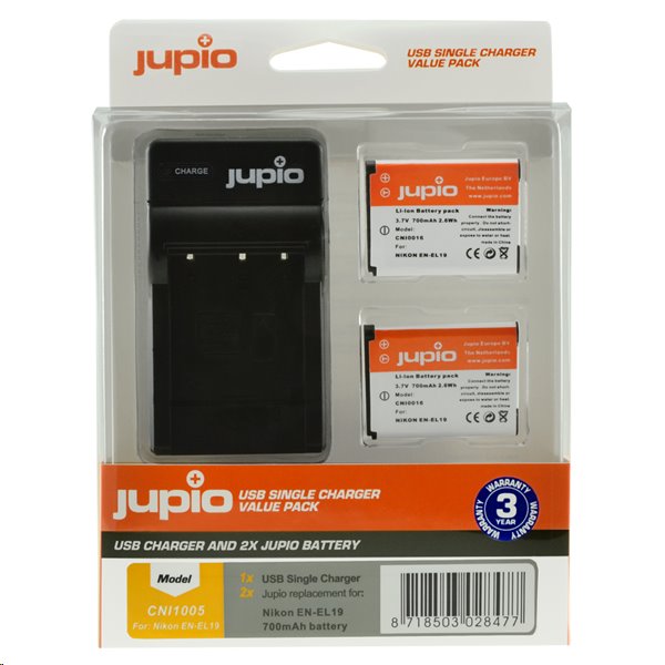 JUPIO Set Jupio 2ks baterií EN-EL19 - 700 mAh a nabíječky pro Nikon