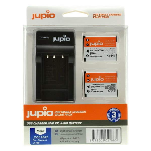 JUPIO Set Jupio 2x Li-40B (Li-42B/NP45/D-Li63/EN-EL10 ) 650 mAh + USB nabíječka