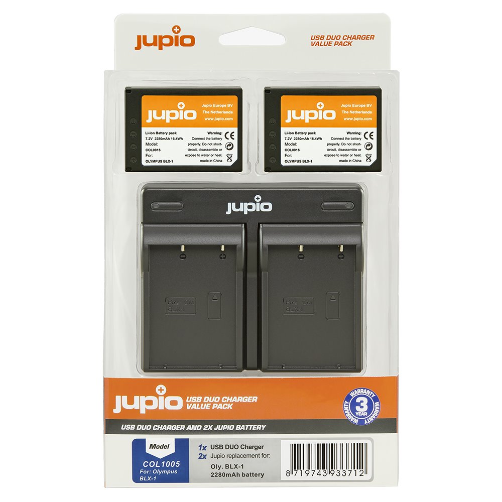 JUPIO Set Jupio 2x Battery BLX-1 2280mAh + USB Dual Charger pro OM system