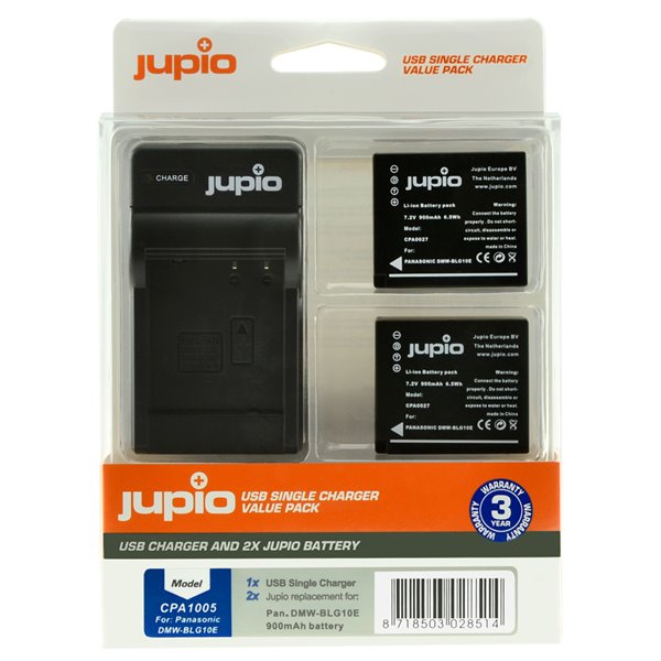 Set Jupio 2x DMW-BLG10 - 900 mAh + USB Single Charger