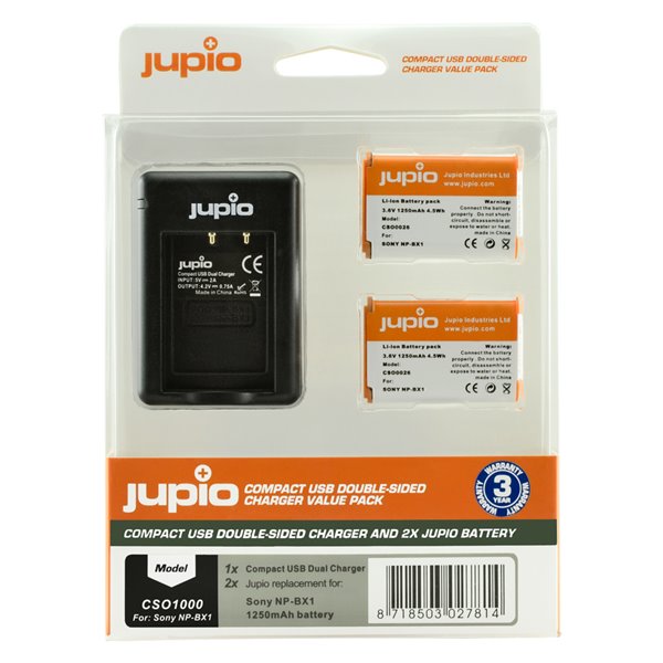 JUPIO Set Jupio 2x baterie NP-BX1 - 1250 mAh + nabíječka pro Sony