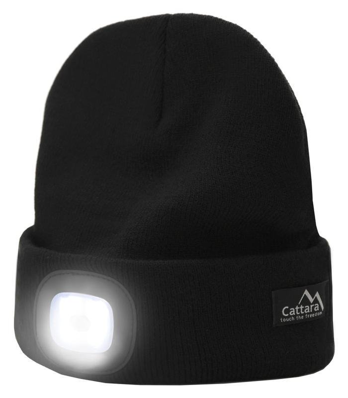 CATTARA LED čelovka Cattara čepice BLACK s LED svítilnou USB nabíjení
