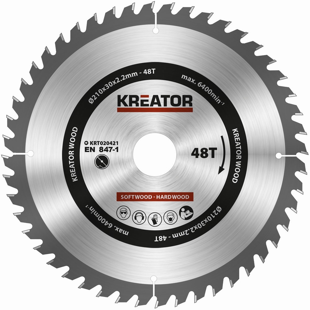 KREATOR Pilový kotouč Kreator KRT020421 na dřevo 210mm, 48T