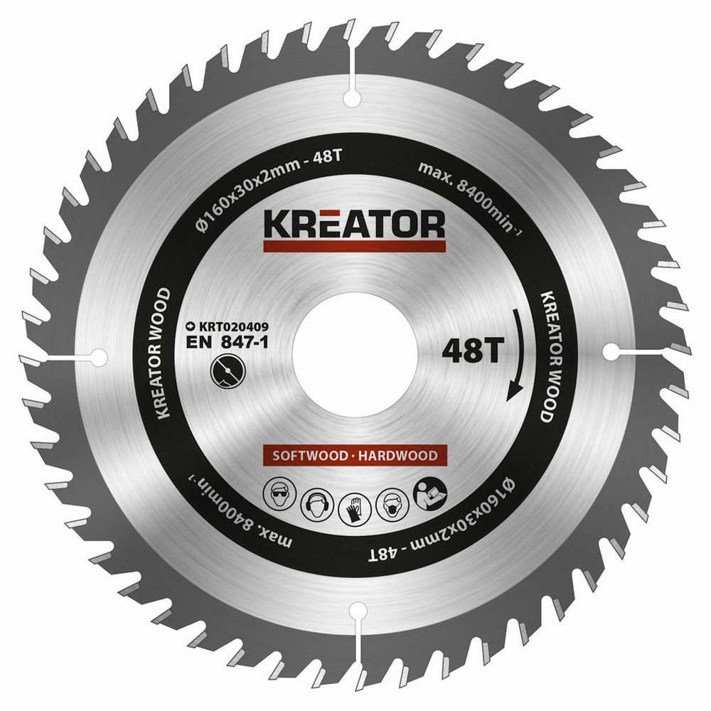 KREATOR Pilový kotouč Kreator KRT020409 na dřevo 160mm, 48T