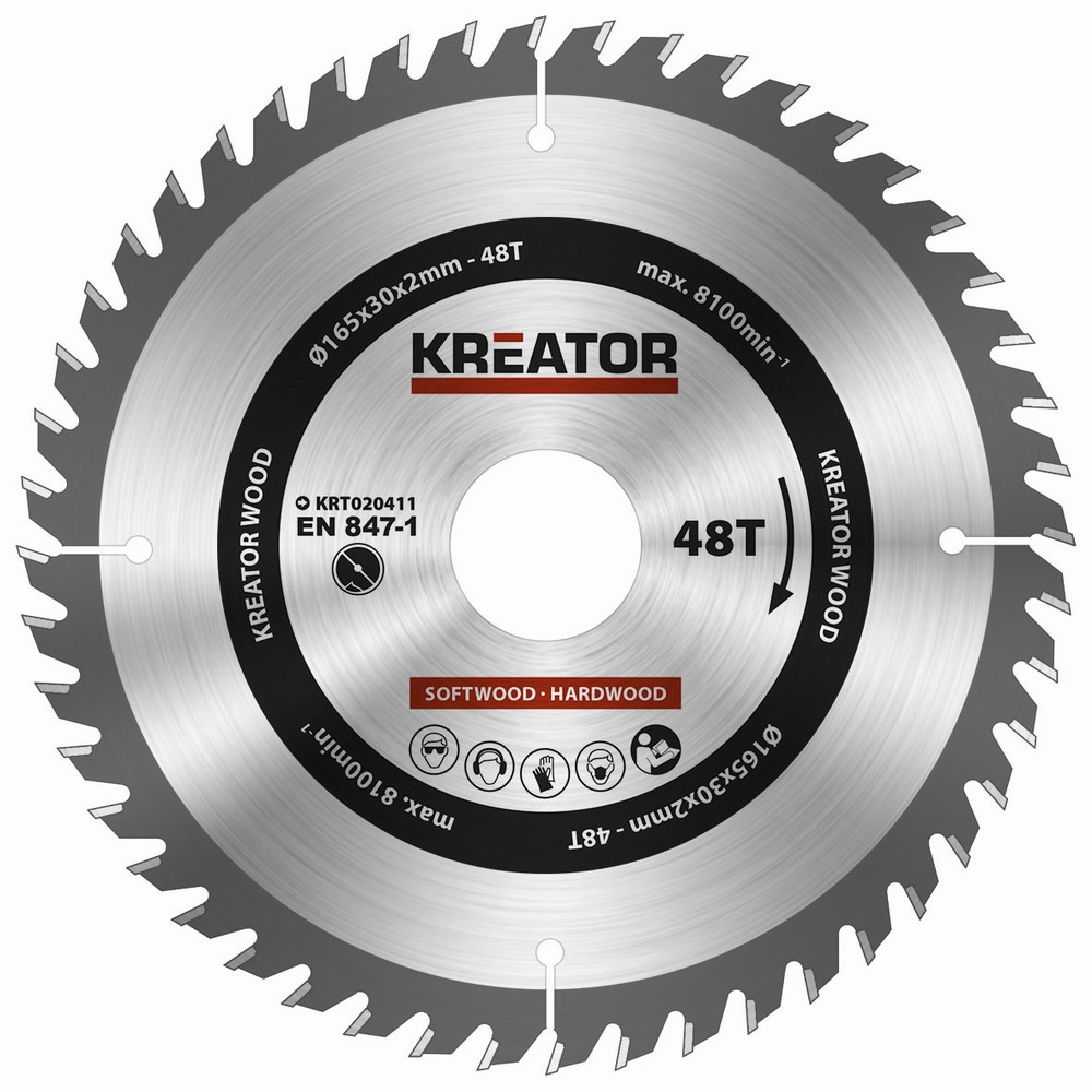 KREATOR Pilový kotouč Kreator KRT020411 na dřevo 165mm, 48T