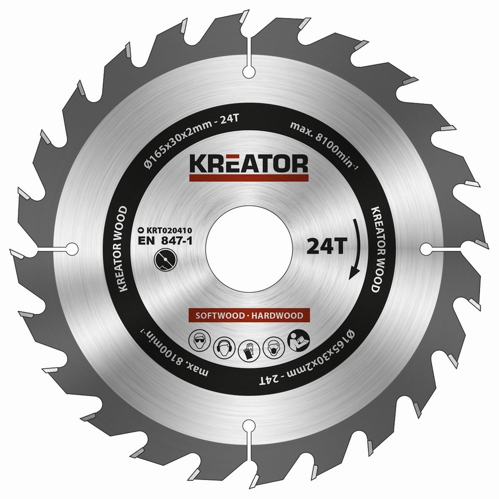 KREATOR Pilový kotouč Kreator KRT020410 na dřevo 165mm, 24T