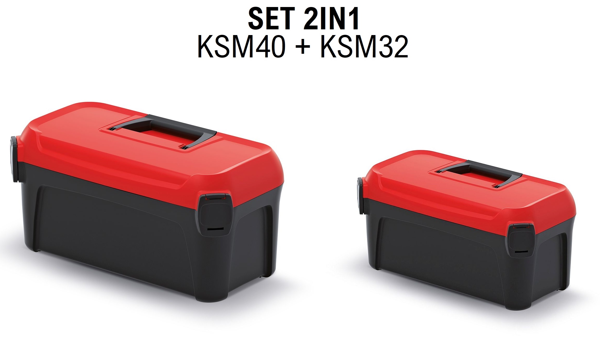 PROSPERPLAST Sada kufrů na nářadí SMART s červeným víkem 380x234x225+328x178x160