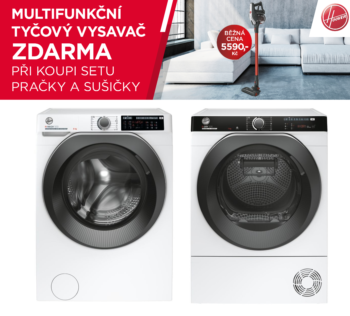 Set HOOVER HW 28AMBS/1-S + NDE H8A3TSBEXS-S + Záruka 5 let ZDARMA /11 let na MOTOR + Vysavač ZDARMA